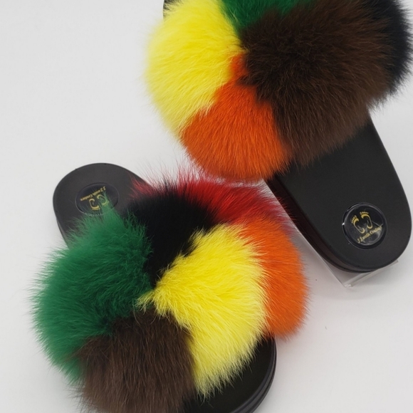 100% Real Women fluffy Fox  Fur Slides Slippers Fast shipping - Picture 4 of 5